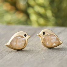 Load image into Gallery viewer, Gold Sterling Silver Mother of Pearl Birdie Studs