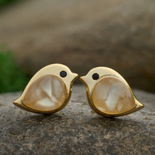 Load image into Gallery viewer, Gold Sterling Silver Mother of Pearl Birdie Studs