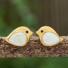 Load image into Gallery viewer, Gold Sterling Silver White Opal Birdie Studs