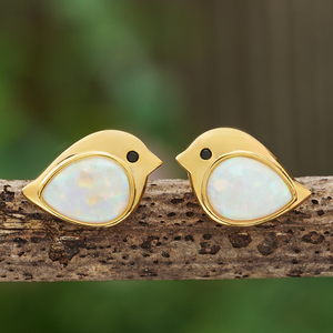 Gold Sterling Silver White Opal Birdie Studs