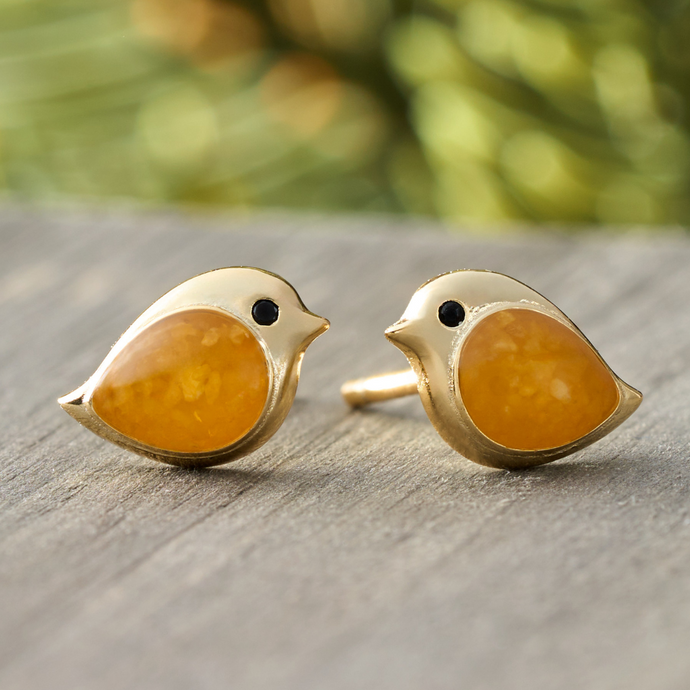 Gold Sterling Silver Yellow Sand Birdie Studs