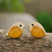 Load image into Gallery viewer, Gold Sterling Silver Yellow Sand Birdie Studs