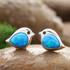 Sterling Silver Blue Opal Birdie Studs