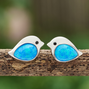 Sterling Silver Blue Opal Birdie Studs