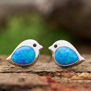 Sterling Silver Blue Opal Birdie Studs