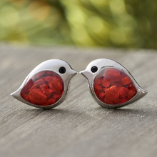 Load image into Gallery viewer, Gold Sterling Silver Cinnabar Birdie Studs