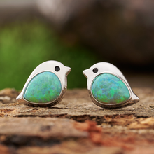 Load image into Gallery viewer, Sterling Silver Green Opal Birdie Studs