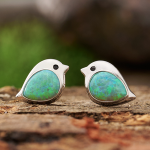 Sterling Silver Green Opal Birdie Studs