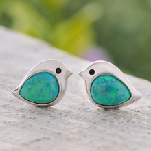 Load image into Gallery viewer, Sterling Silver Green Opal Birdie Studs