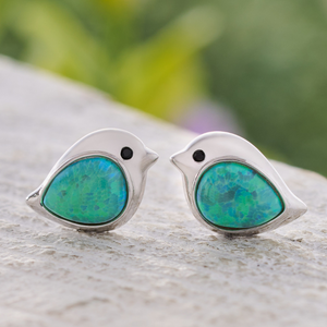 Sterling Silver Green Opal Birdie Studs