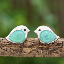 Load image into Gallery viewer, Sterling Silver Green Opal Birdie Studs