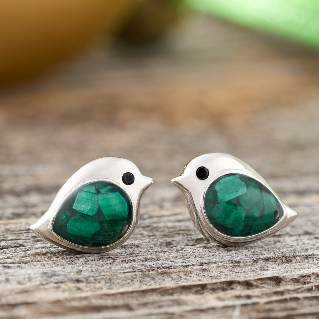 Sterling Silver Malachite Birdie Studs