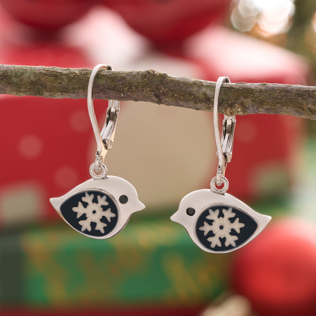 Leverback Snowflake Birdie Earrings