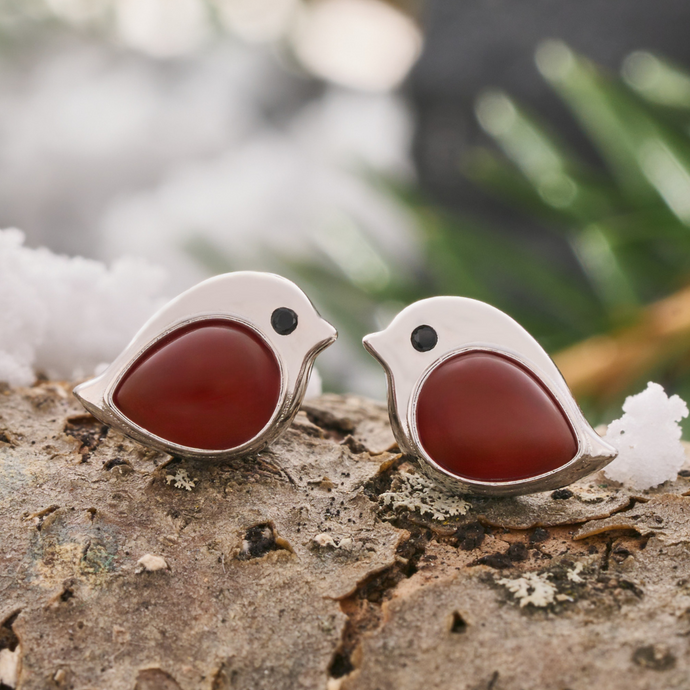 Sterling Silver Carnelian Gemstone Birdie Studs