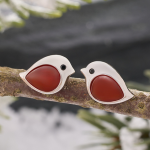 Sterling Silver Carnelian Gemstone Birdie Studs