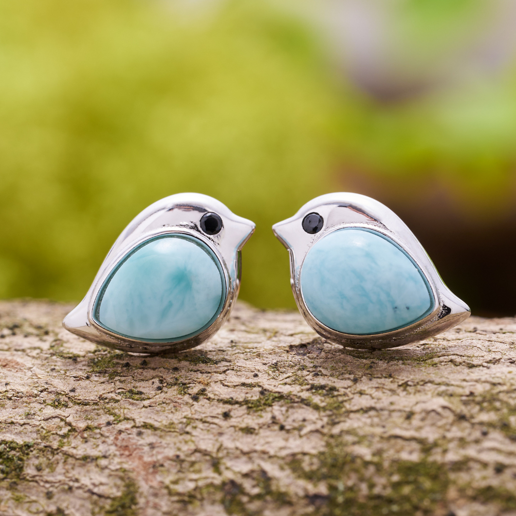 Sterling Silver Larimar Birdie Studs