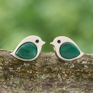 Sterling Silver Malachite Gemstone Birdie Studs