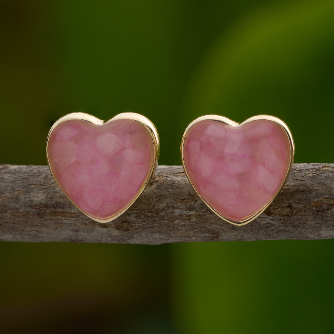 Gold Sterling Silver Rose Quartz Heart Studs