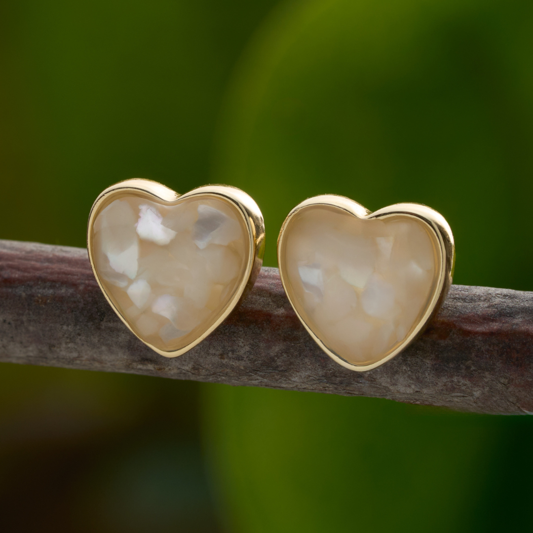 Gold Sterling Silver Mother of Pearl Heart Studs