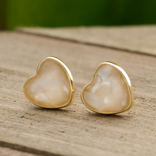 Gold Sterling Silver Mother of Pearl Heart Studs