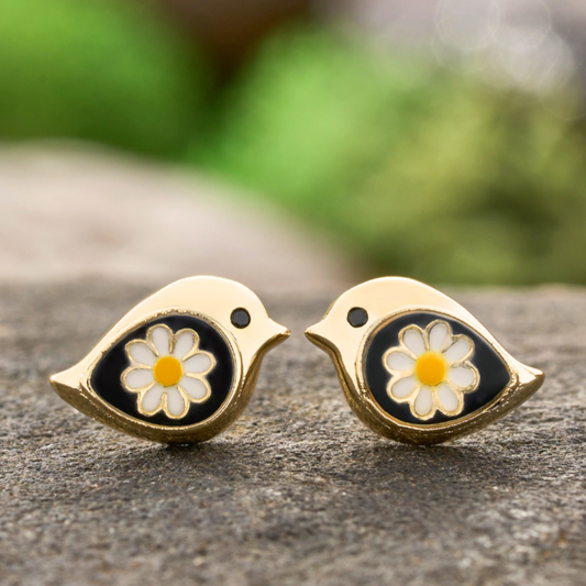Gold Daisy Birdie Studs (Dainty)