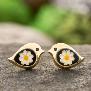 Gold Daisy Birdie Studs - Dainty