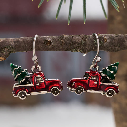 Christmas Tree Truck Earrings with French Hooks