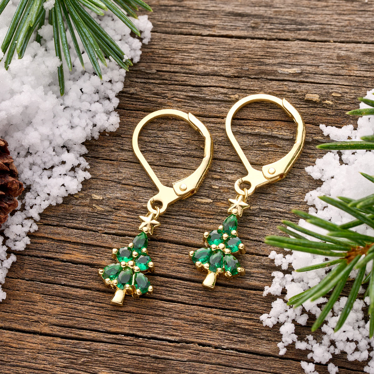 Dainty Gold CZ Christmas Tree Gift Set (Leverbacks)