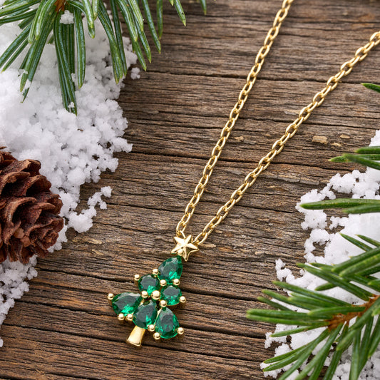 Dainty Gold CZ Christmas Tree Necklace