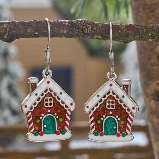 Gingerbread House Earrings with French Hooks