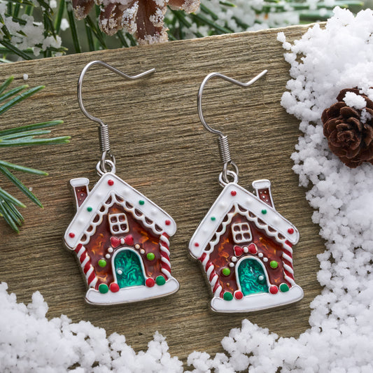 Gingerbread House Earrings with French Hooks