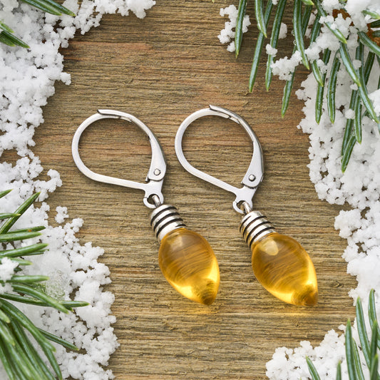 Yellow Christmas Light Leverback Earrings