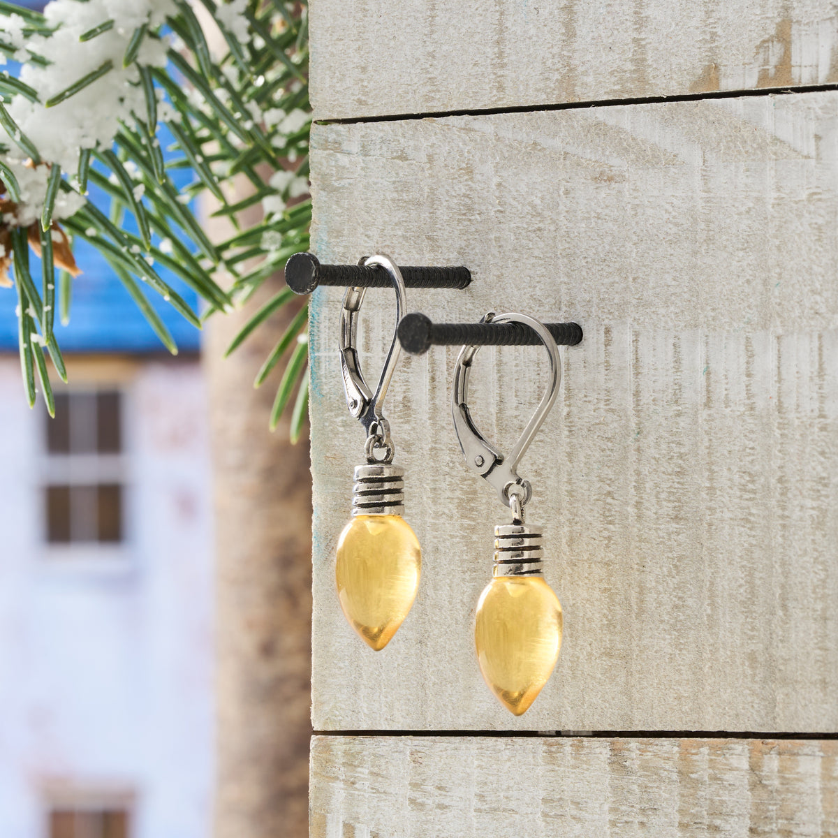 Yellow Christmas Light Leverback Earrings