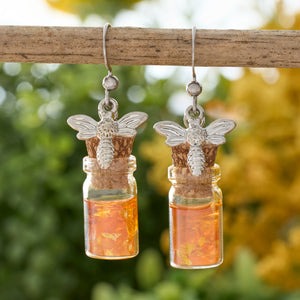 Honey Jar Silver Bee Earrings