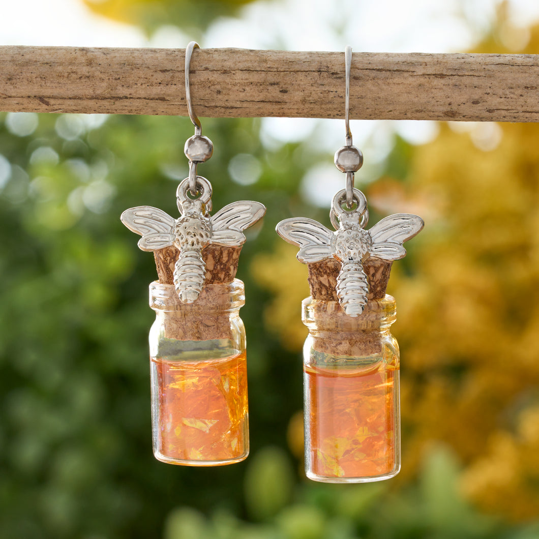 Honey Jar Silver Bee Earrings