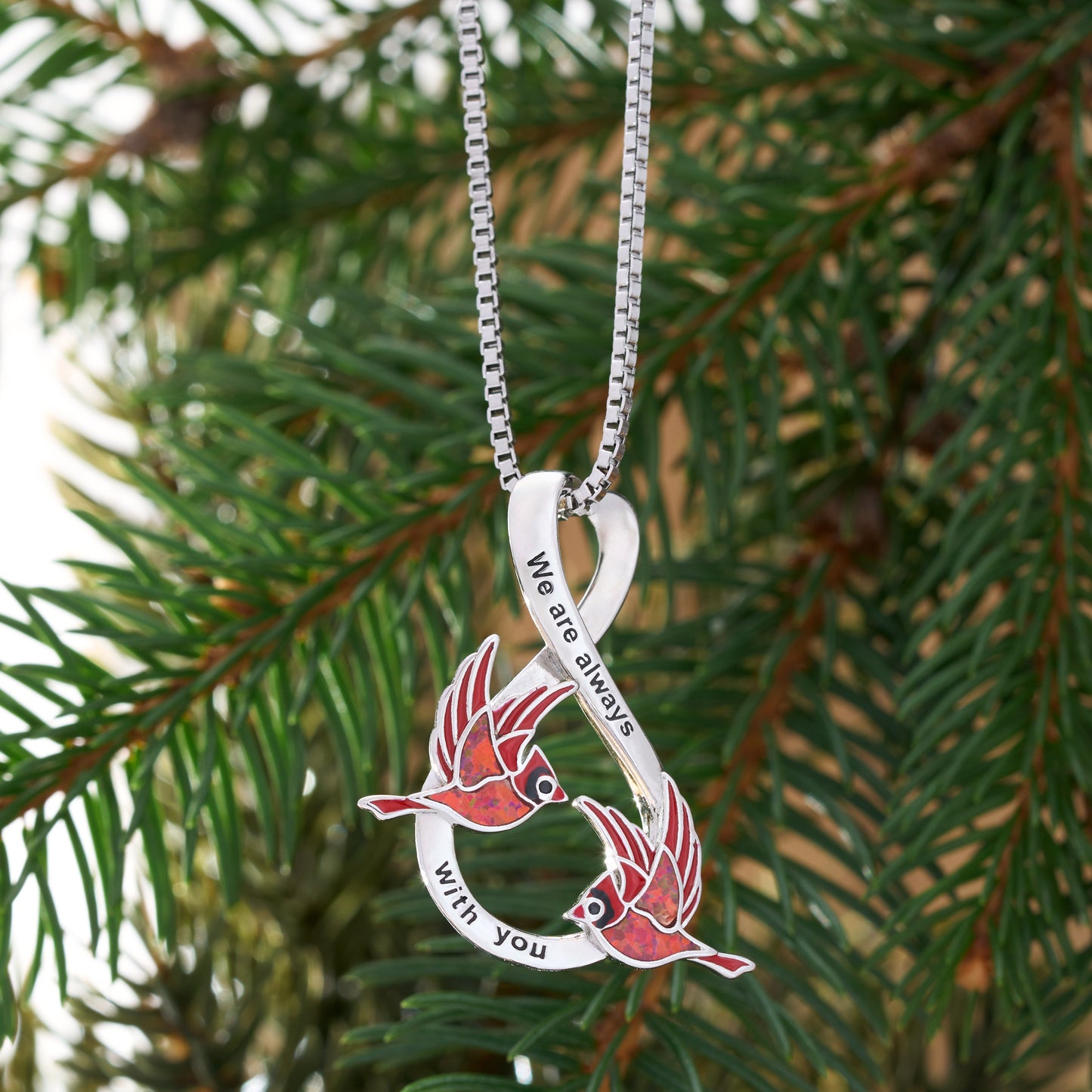Opal Infinity Duo Flying Cardinal Necklace
