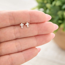 Load image into Gallery viewer, Sterling Silver Dainty Cross Studs