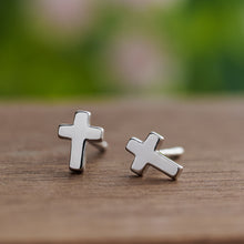 Load image into Gallery viewer, Sterling Silver Dainty Cross Studs