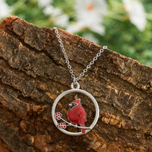 Load image into Gallery viewer, Red Glass Cardinal Holly Branch Necklace
