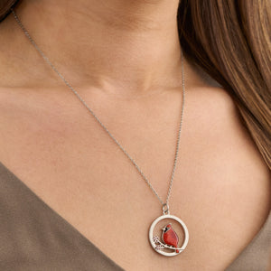 Red Glass Cardinal Holly Branch Necklace