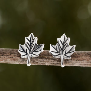 Sterling Silver Maple Leaf Studs