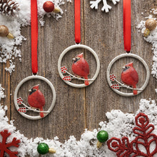 Load image into Gallery viewer, Red Glass Cardinal Branch Ornament Gift Set