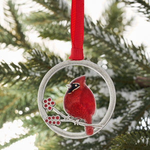 Red Glass Cardinal Branch Ornament