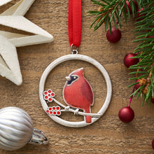 Load image into Gallery viewer, Red Glass Cardinal Branch Ornament Gift Set