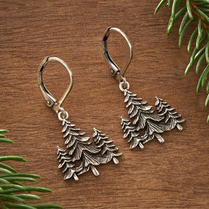 Leverback Triple Pine Tree Earrings