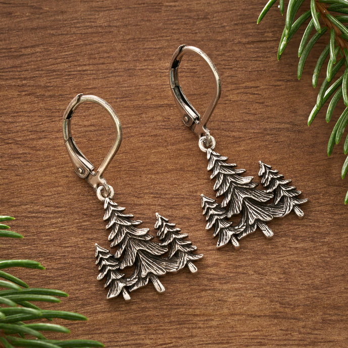 Leverback Triple Pine Tree Earrings