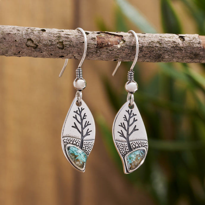 Sterling Silver Turquoise Leaf Tree Earrings