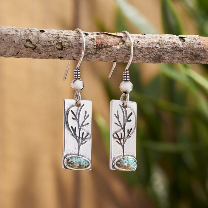 Sterling Silver Turquoise Moon Tree Earrings