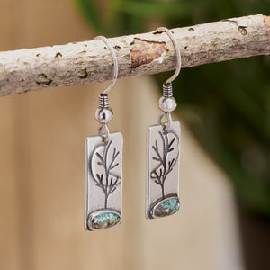 Sterling Silver Turquoise Moon Tree Earrings