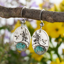 Load image into Gallery viewer, Turquoise Hummingbird Flower Earrings